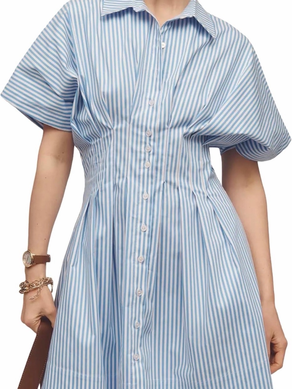 Button Front Pleated Shirt Dress